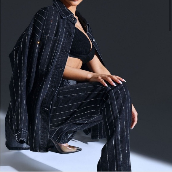 NWT Denim Rhinestone Two-piece Suit ￼ - Picture 6 of 7